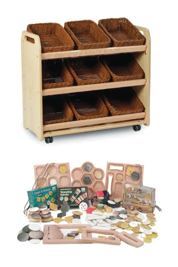 Sac de rangement basculant avec 9 paniers plus ensemble PT1146 de petites pièces — Millhouse Jeux Éducatifs École