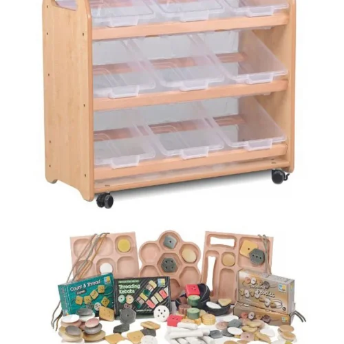 Bac de rangement basculant avec 9 bacs transparents plus ensemble PT1146 de petites pièces — Millhouse Jeux Éducatifs École