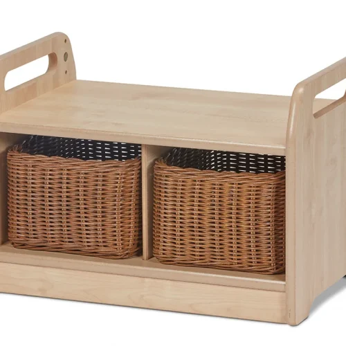 Banc de rangement compact et bas avec 2 paniers — Millhouse Jouets Éducatifs Scolaires