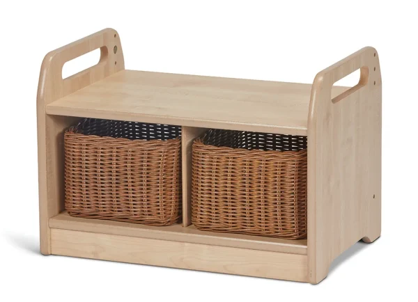 Banc de rangement compact et bas avec 2 paniers — Millhouse Jouets Éducatifs Scolaires