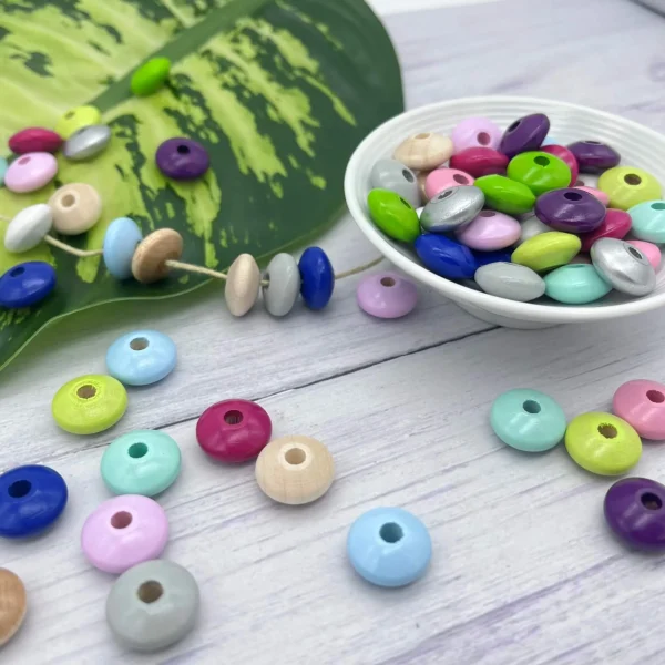 Perles lentilles • Lentilles en bois 14mm • 50 pièces — Kiki-Ena Matériel de bricolage Bois naturel