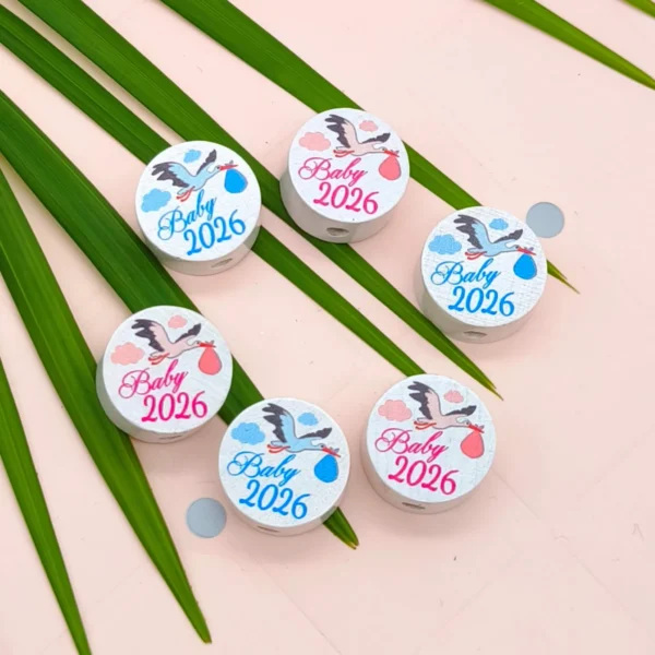 Mini-Perle décorée Bébé 2026 - 16mm — Kiki-Ena Matériel de loisirs créatifs Bois naturel