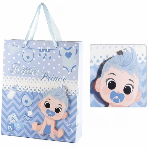 Sachet Cadeau de Taille Moyenne avec Motif Bébé 3D - Bleu Bébé — Kiki-Ena Bricolage Bois Naturel