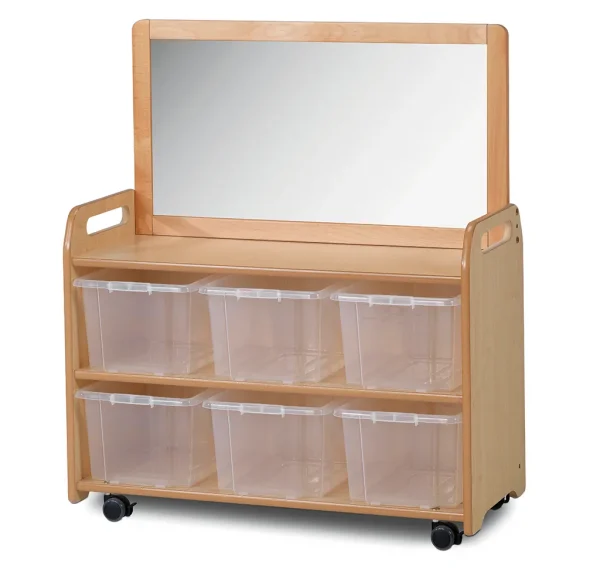 Unité mobile avec miroir intégré et 6 bacs transparents — Millhouse Jeux Éducatifs École