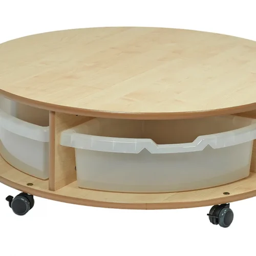 Étagère ronde mobile – Un étage avec 4 boîtes transparentes — Millhouse jouet éducatif scolaire