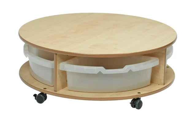 Étagère ronde mobile – Un étage avec 4 boîtes transparentes — Millhouse jouet éducatif scolaire