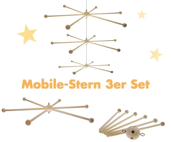 Étoile mobile Set 3 pièces Ø20,30,40cm — Kiki-Ena Matériel créatif Bois naturel