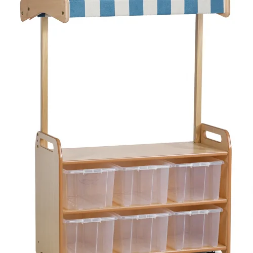 Rayonnage de vente mobile avec toit et 6 boîtes de rangement transparentes — Millhouse Jeu éducatif École