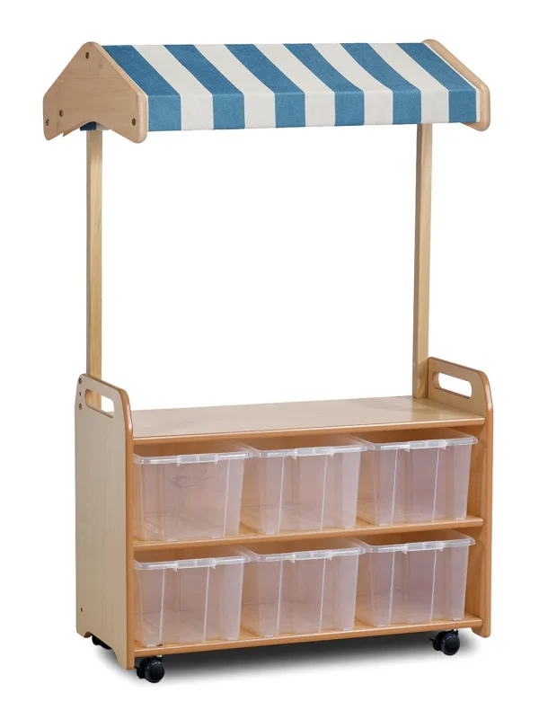 Rayonnage de vente mobile avec toit et 6 boîtes de rangement transparentes — Millhouse Jeu éducatif École
