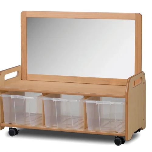 Unité de rangement miroir mobile avec 3 conteneurs transparents — Millhouse Jouets Éducatifs Scolaires