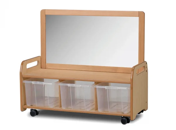 Unité de rangement miroir mobile avec 3 conteneurs transparents — Millhouse Jouets Éducatifs Scolaires