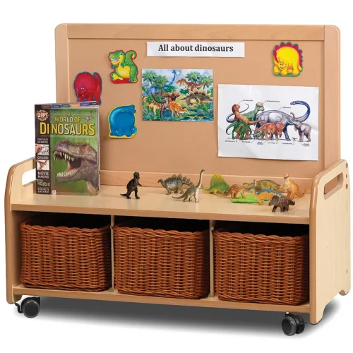 Meuble de rangement bas mobile avec 3 paniers — Millhouse Jouets Éducatifs Scolaires