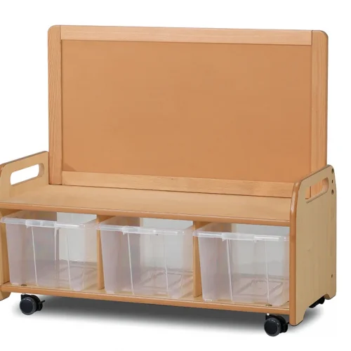 Système de rangement bas mobile avec 3 conteneurs transparents — Millhouse Jouets Éducatifs Scolaires