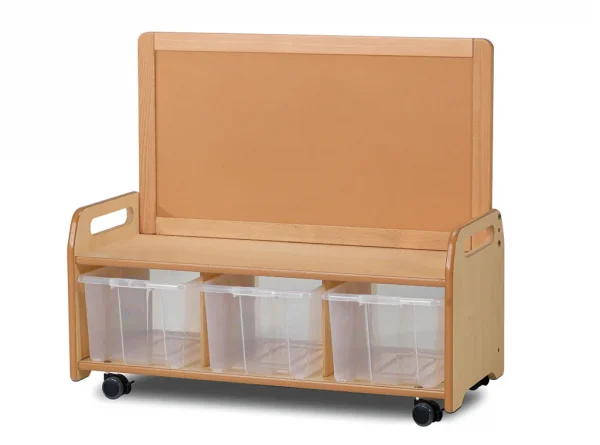 Système de rangement bas mobile avec 3 conteneurs transparents — Millhouse Jouets Éducatifs Scolaires