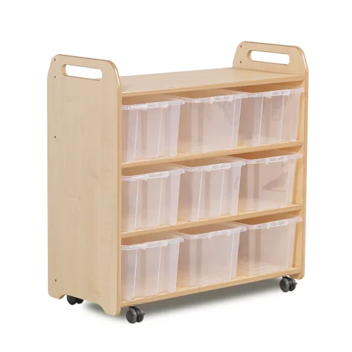 Étagère mobile avec fond miroir et 9 bacs transparents — Millhouse Jeux Éducatifs École