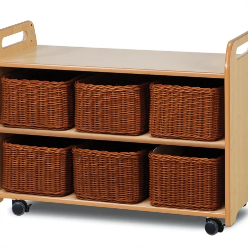 Système d'étagères mobile avec vitrine, panneau arrière miroir et 6 paniers — Millhouse Jouets Éducatifs Scolaires