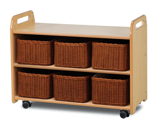 Système d'étagères mobile avec vitrine, panneau arrière miroir et 6 paniers — Millhouse Jouets Éducatifs Scolaires