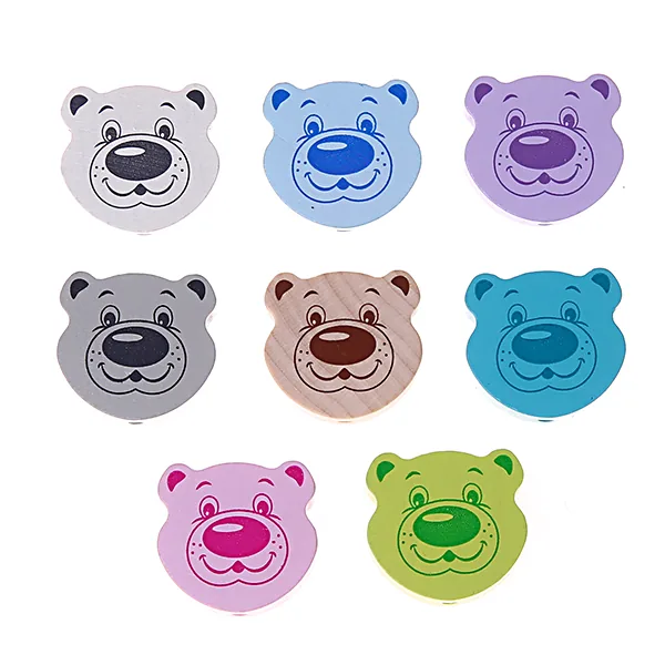 Perle à motif Petit Ours — Kiki-Ena Matériel artisanal Bois naturel