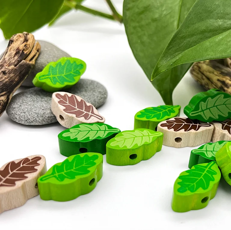 Perle motif feuille — Kiki-Ena Matériel de bricolage bois naturel