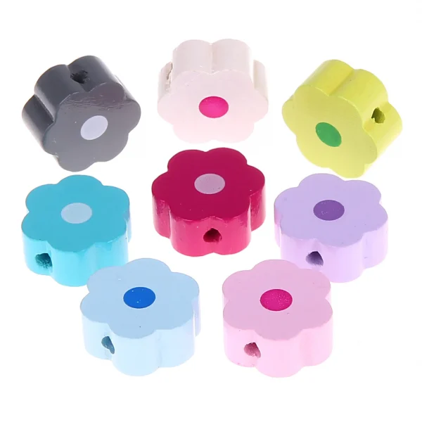 Perle à motif Fleur-Point — Kiki-Ena Matériel artisanal Bois naturel