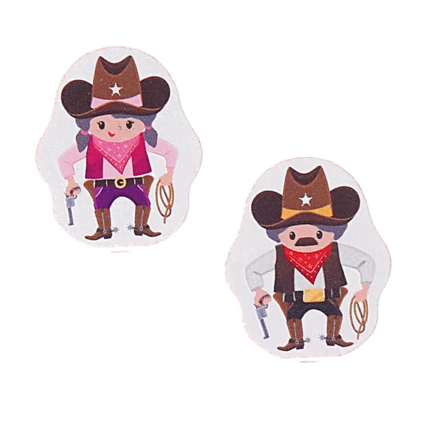 Perle à motif Cowboy/Cowgirl — Kiki-Ena Matériel de bricolage Bois naturel