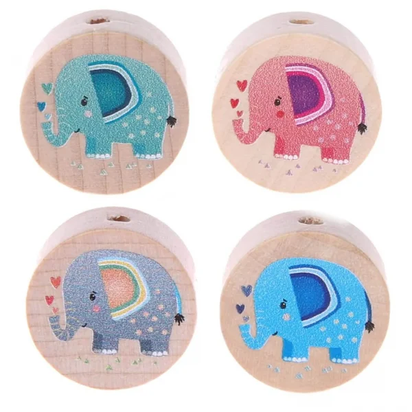 Perle à motif Éléphant (Disque) — Kiki-Ena Matériel artisanal Bois naturel