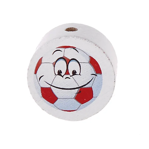 Perle à motif Ballon de Football Joyeux Rouge — Kiki-Ena Matériel artisanal Bois naturel
