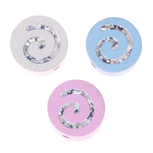 Perle motif spirale paillettes sur rondelle — Kiki-Ena Matériel de bricolage bois naturel