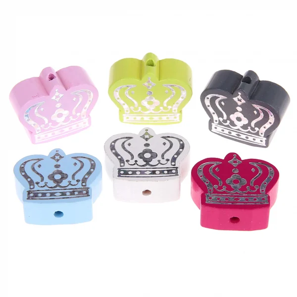Perle motif Couronne royale Argent pailletée — Kiki-Ena Matériel créatif Bois naturel