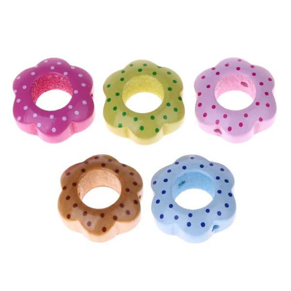 Perle motif Fleur ajourée à pois — Kiki-Ena Matériel créatif Bois naturel