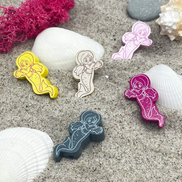 Perle à motif Sirène II - SALE — Kiki-Ena Matériel de bricolage Bois naturel