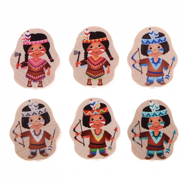 Perle motif nature Amérindien • Amérindienne — Kiki-Ena Fournitures créatives Bois naturel