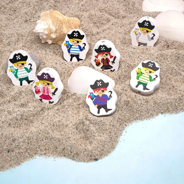 Perle à motif Pirate • Pirate — Kiki-Ena Matériel de bricolage Bois naturel