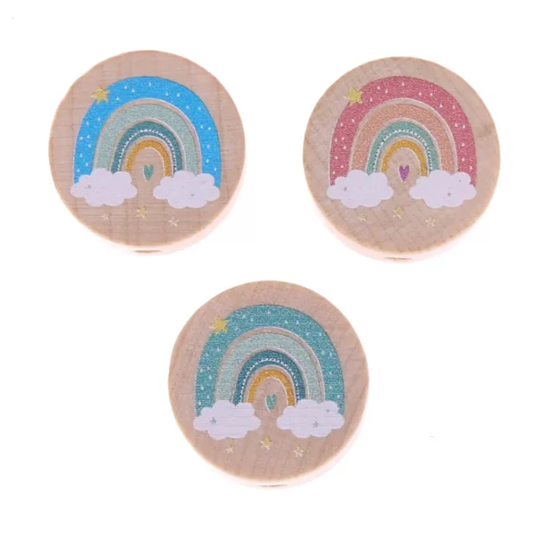 Perle motif Disque Arc-en-ciel — Kiki-Ena Matériel créatif Bois naturel