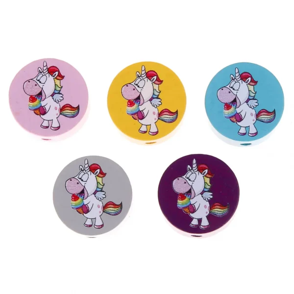 Perle motif Disque Licorne — Kiki-Ena Matériel de bricolage Bois naturel