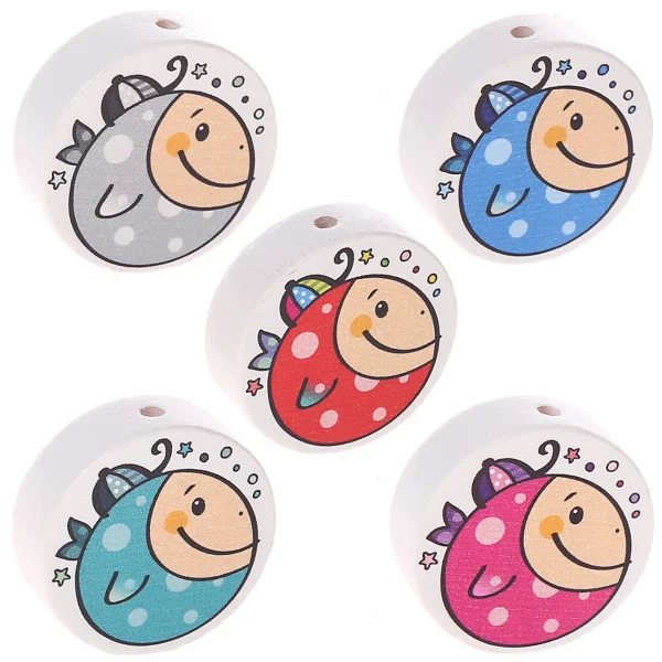 Perle motif Disque Poisson — Kiki-Ena Matériel de bricolage Bois naturel
