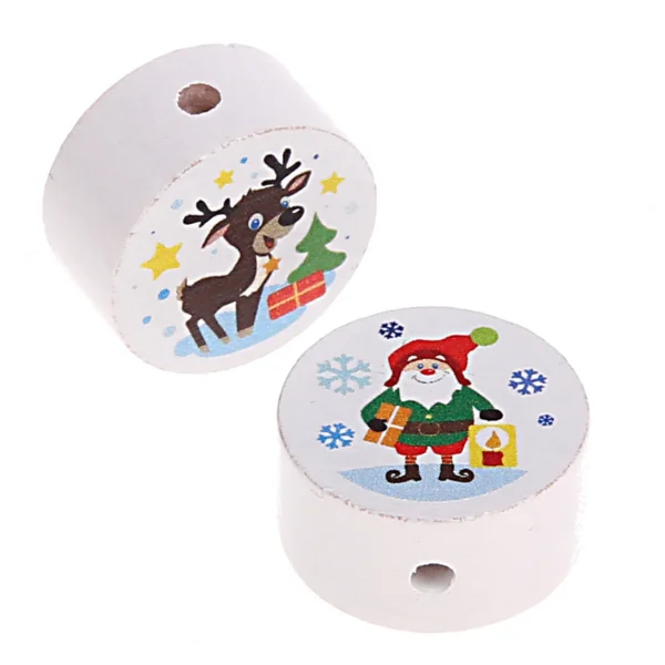 Perle rondelle réversible motif renne / lutin — Kiki-Ena Matériel de bricolage bois naturel