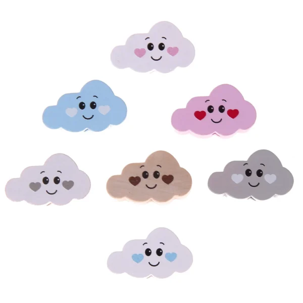 Perle motif Nuage avec visage — Kiki-Ena Matériel de bricolage Bois naturel