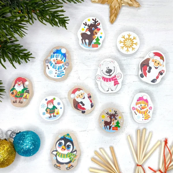 Ensemble 2 Perles à Motifs Noël — Kiki-Ena Matériel de Bricolage Bois Naturel