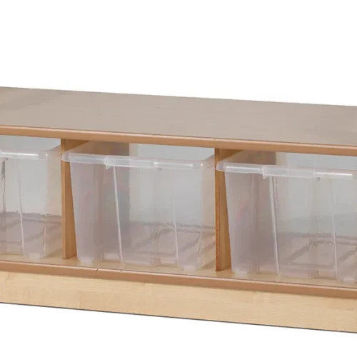 Banc de rangement bas avec 3 conteneurs transparents — Millhouse Jouets Éducatifs Scolaires