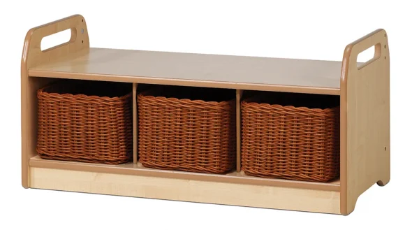 Banc de rangement bas avec 3 paniers — Millhouse Jouets Éducatifs Scolaires