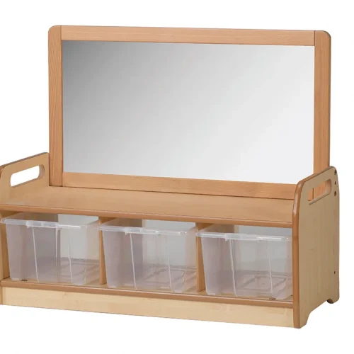 Unité de rangement miroir bas avec 3 conteneurs transparents — Millhouse Jouets Éducatifs Scolaires