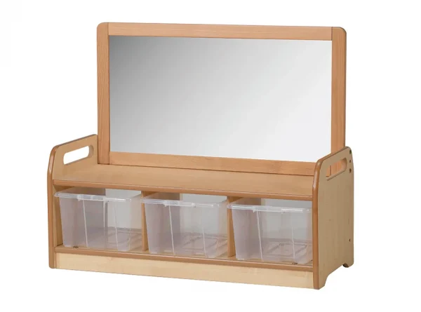 Unité de rangement miroir bas avec 3 conteneurs transparents — Millhouse Jouets Éducatifs Scolaires