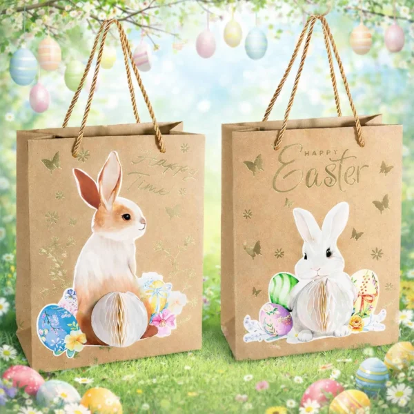 Sac cadeau Pâques en papier kraft avec décoration 3D — Kiki-Ena Matériel de loisirs créatifs Bois naturel