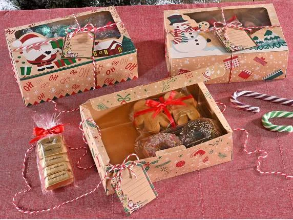 Boîte cadeau en papier avec fenêtre de visualisation Noël — Kiki-Ena Matériel de bricolage Bois naturel