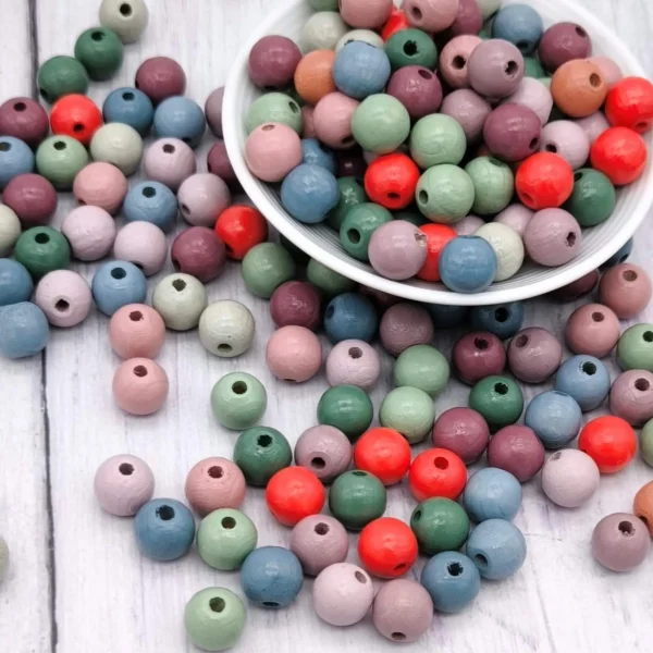 Perles en bois Couleurs pastel 10mm • 50 pièces — Kiki-Ena Matériel de loisirs créatifs Bois naturel