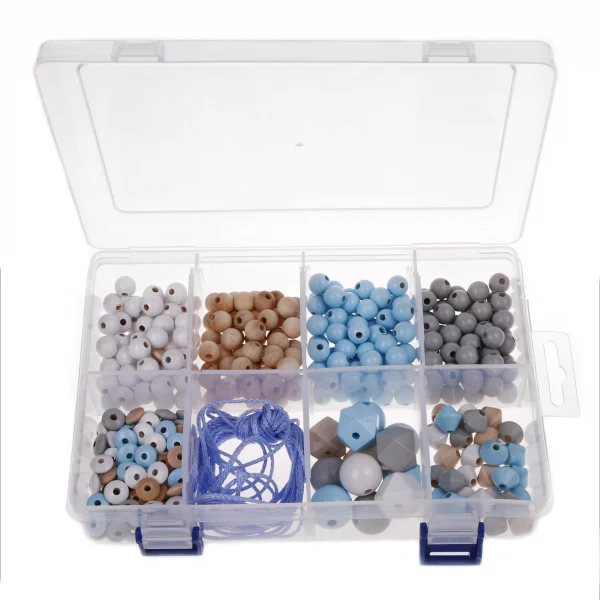Boîte de perles Mélange bleu-gris — Kiki-Ena Matériel de bricolage Bois naturel