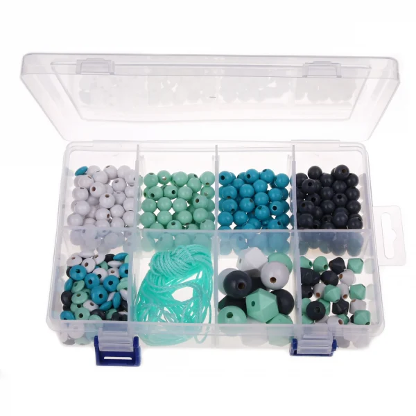 Boîte de perles tons turquoise — Kiki-Ena Matériel de bricolage bois naturel