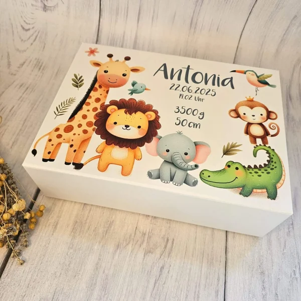 Boîte à souvenirs bébé personnalisée "Safari" — Kiki-Ena Matériaux de loisir créatif Bois naturel