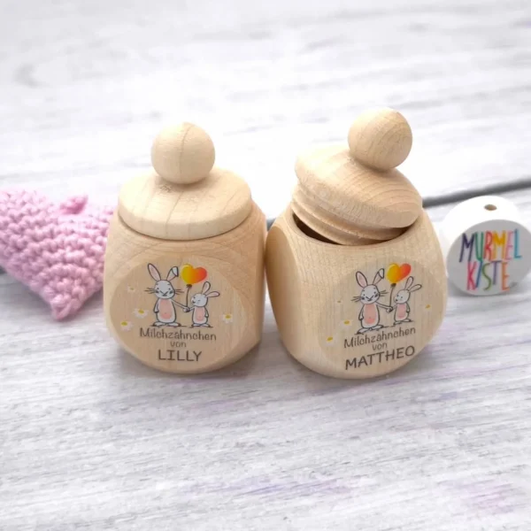 Boîte à dents de lait Personnalisée Lapins avec Nom — Kiki-Ena Matériel de loisirs créatifs Bois naturel